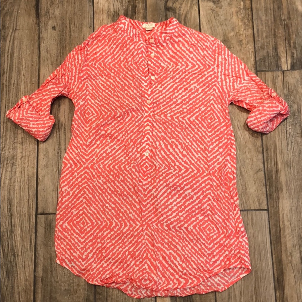 J. Crew Coral Print Coverup Tunic Size Small EUC